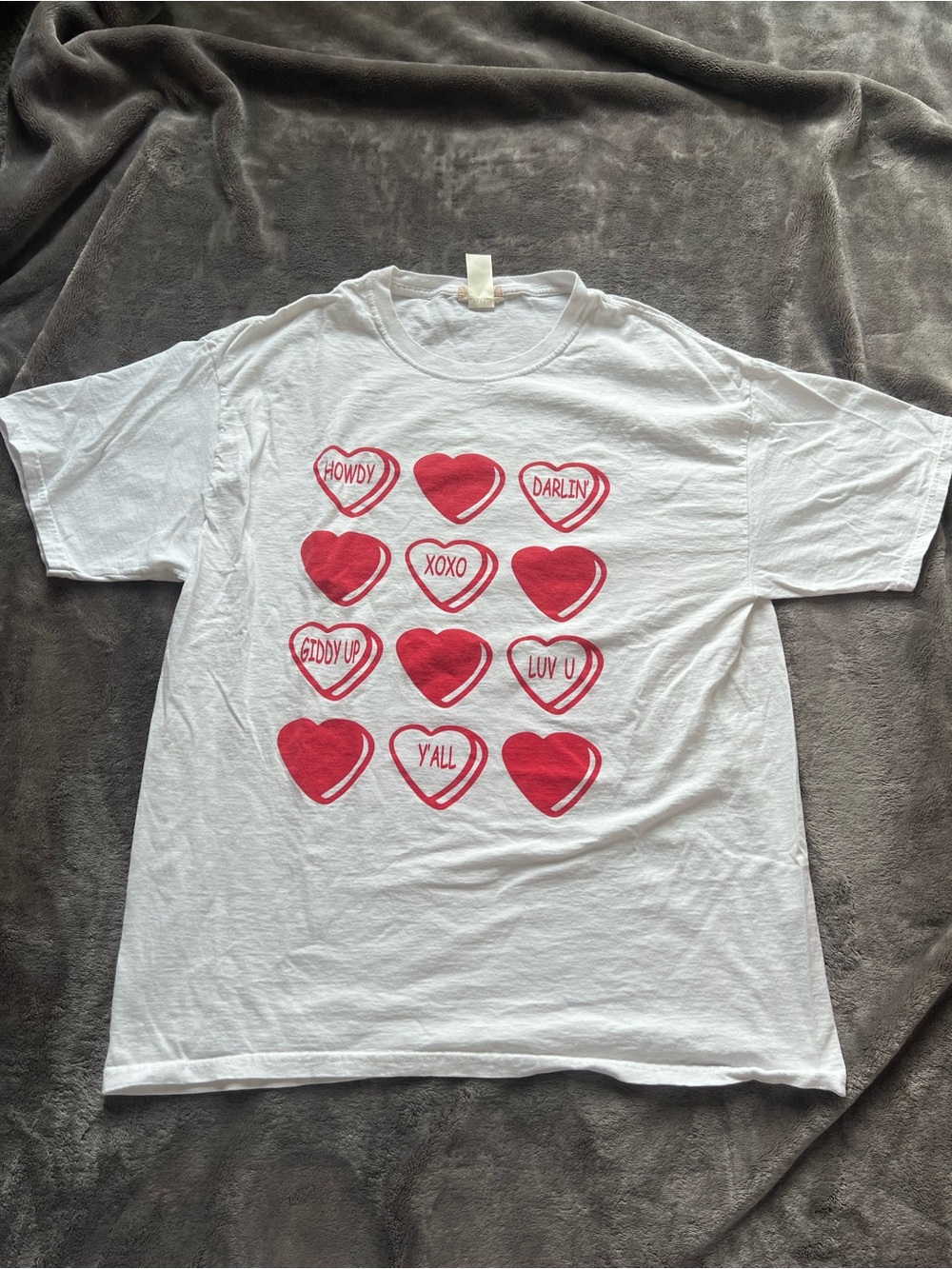 Altar'd State White Tee with Red Heart Graphics
